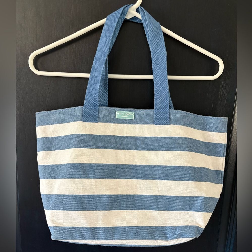 Dolce & Gabbana Blue White Striped Canvas Tote Bag